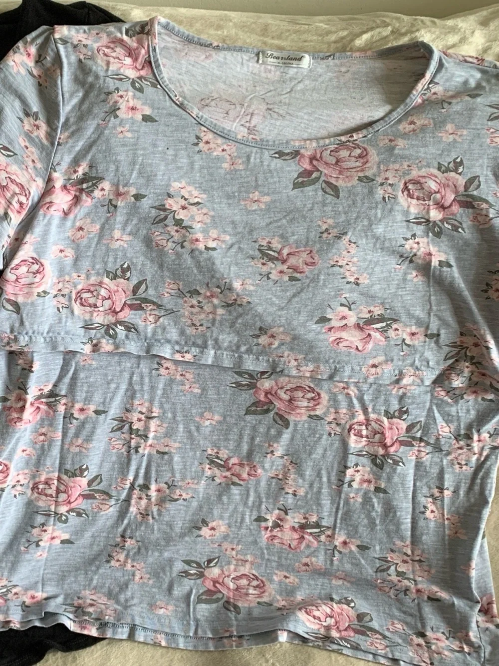 Bearsland Heather blue nursing top with Pink Rose Print - Picture 3 of 3